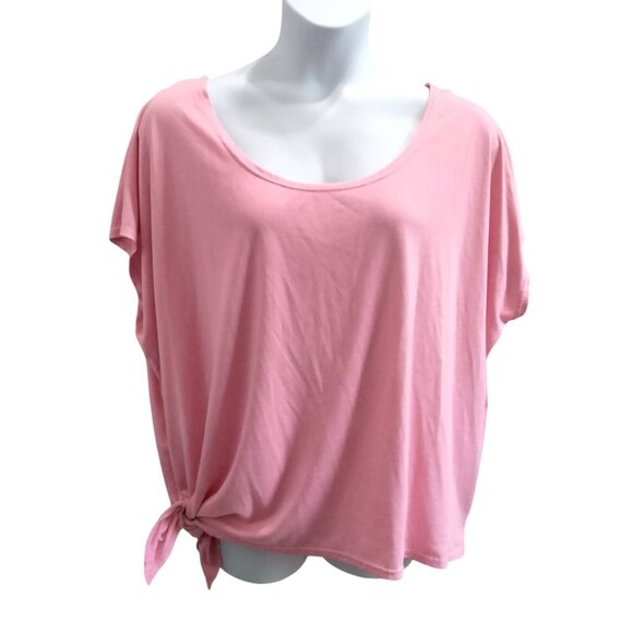 Pro Player Plus Size 3X Pink Side Tie Scoop Neck Short Sleeve Tee Casual Top - Picture 2 of 6